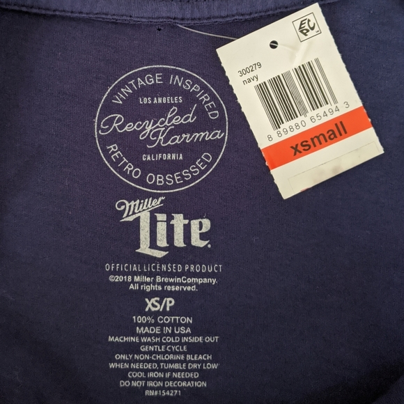 🌼 Recycled Karma Miller Lite Beer Graphic Tee in Navy, XS NWT - Picture 5 of 5